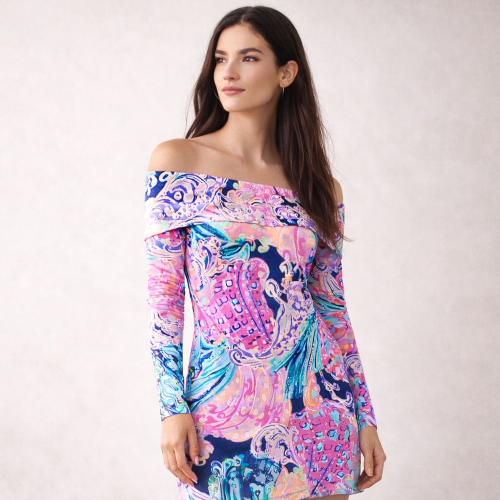 Lilly Pulitzer Off Shoulder Paisley Pink Trisha Dress Sz S